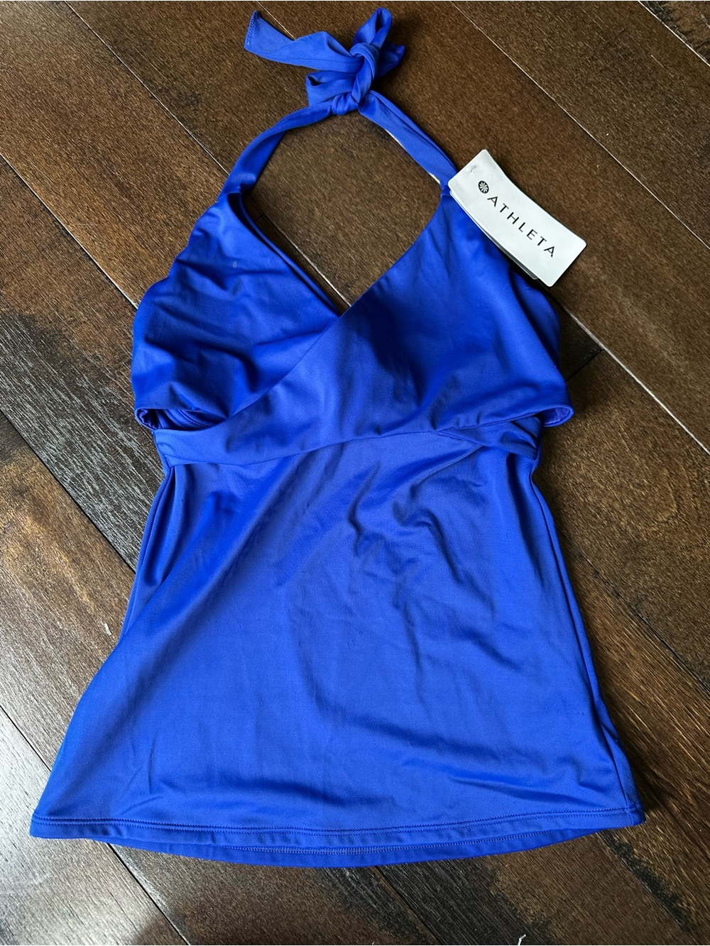 NWT Athleta Tara Halter Tankini Twist Front Top Powerful Blue Underwire 32D/DDT